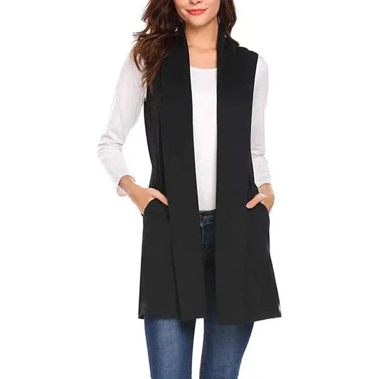 Cheky - Sleeveless Shawl Vest Vest Plus Size Top