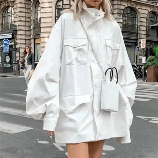 Cheky - Loose skinny puff sleeve trench coat