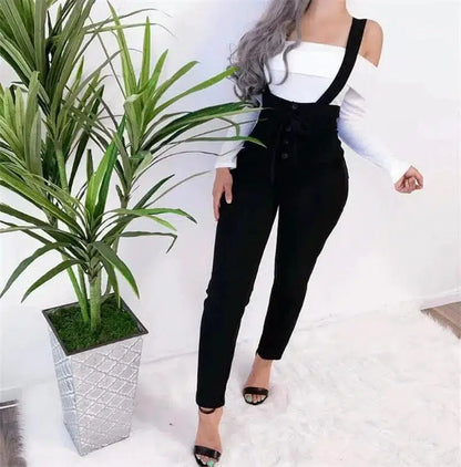 Cheky - Women's high waist casual jumpsuit suspenders