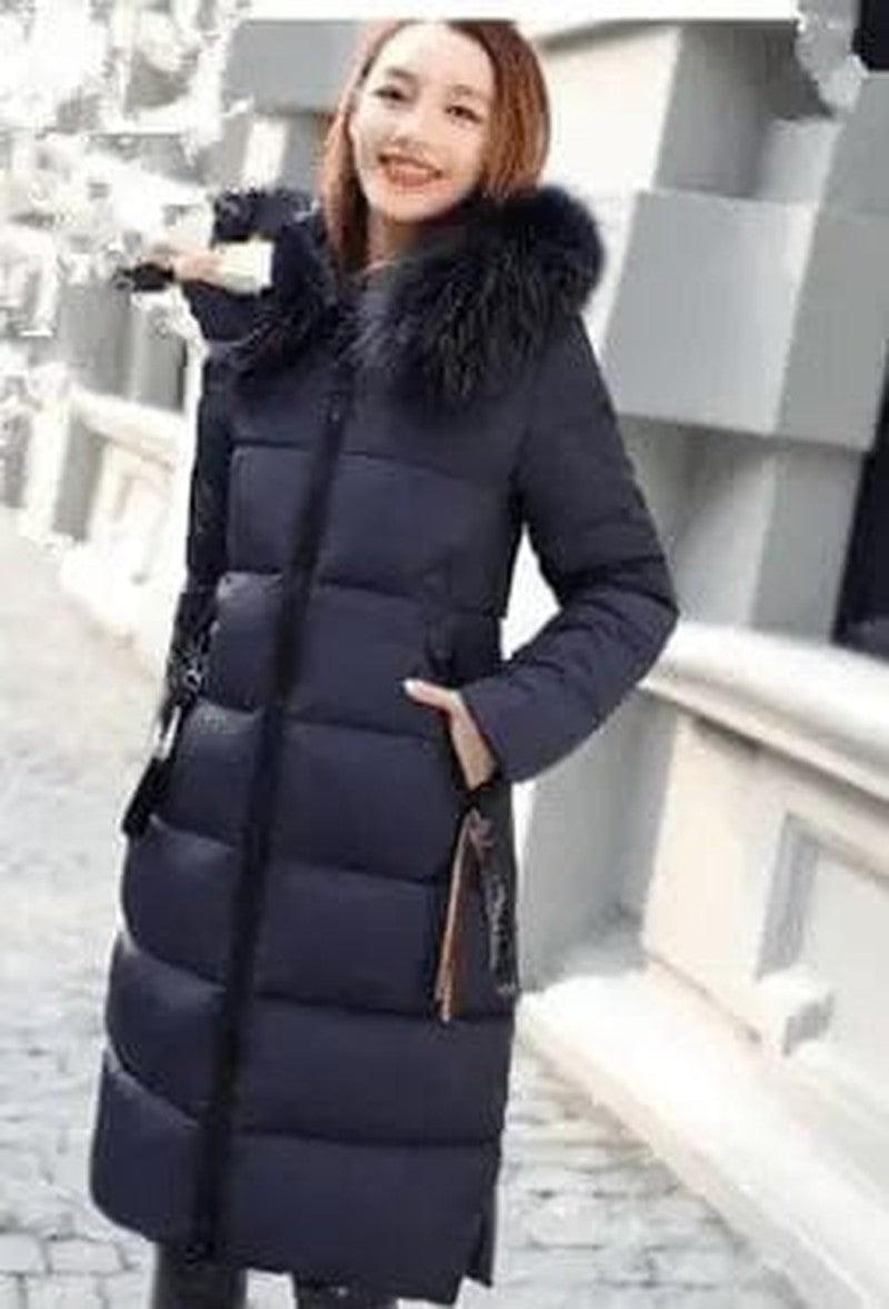 Cheky - Large fur collar mid-length coat