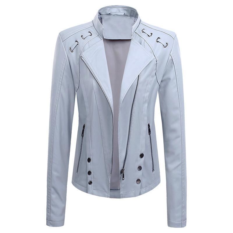 Cheky - New Spring And Autumn New Leather PU Leather Jacket Women's Short