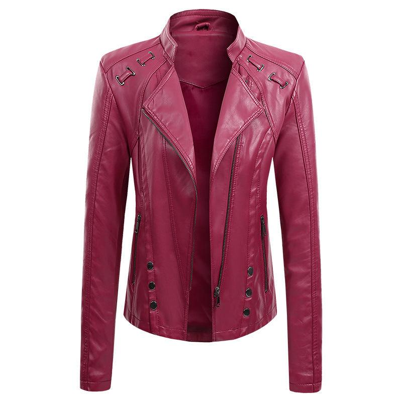 Cheky - New Spring And Autumn New Leather PU Leather Jacket Women's Short