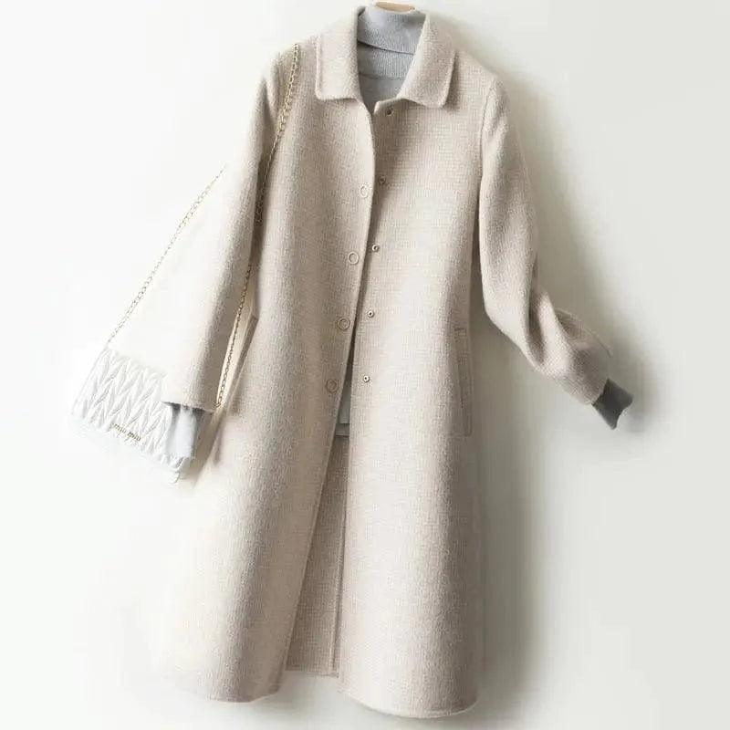 Cheky - Over-the-knee Fashionable Woolen Coat Loose