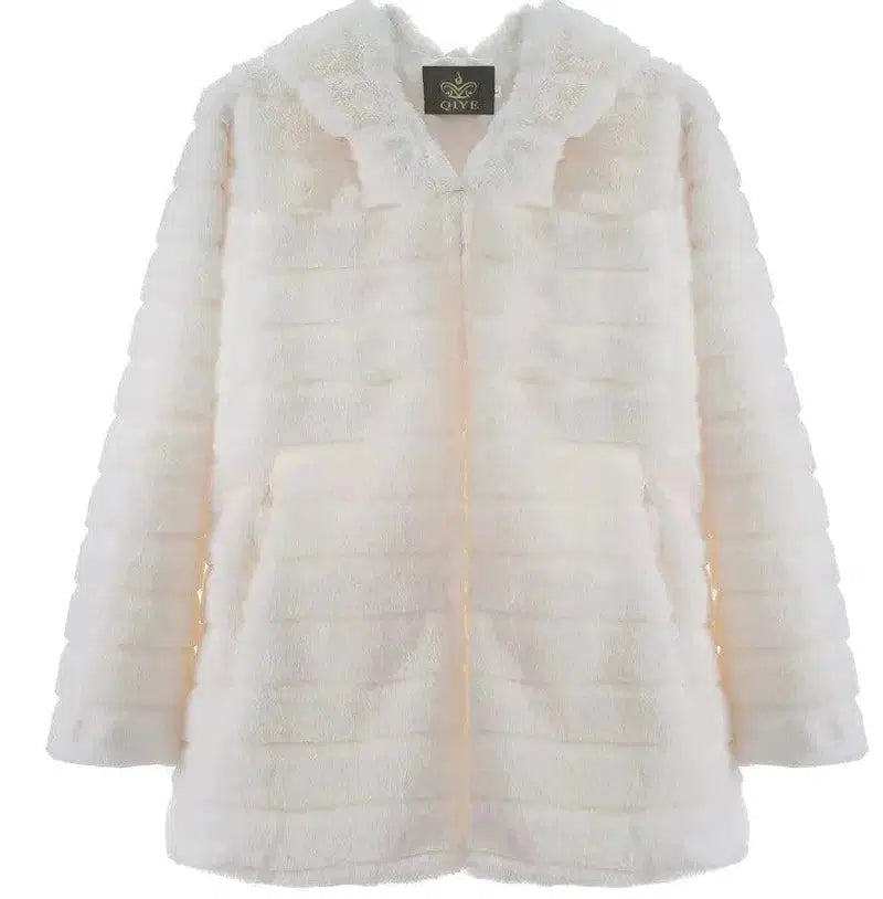 Cheky - Plush padded hooded lady mink short fur coat