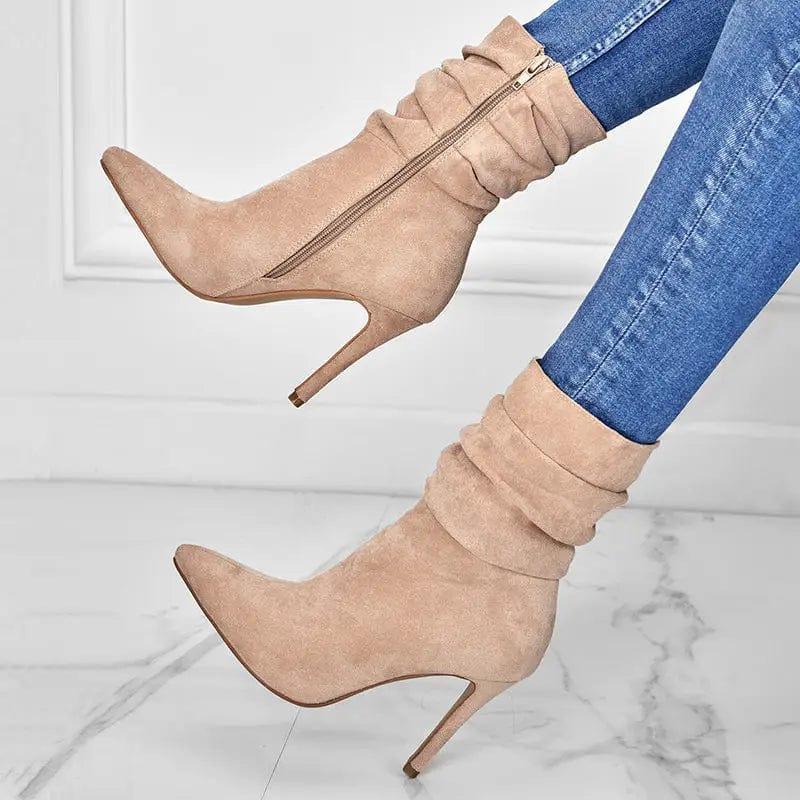 Cheky - Pointed Toe Stiletto Heel Ankle Boots For Women Side Zipper Shoes