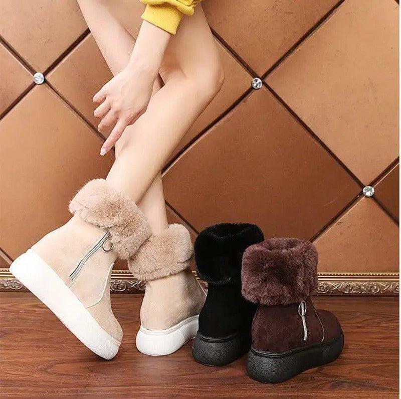 Cheky - Round Head Suede Warm Women Boots With Cotton