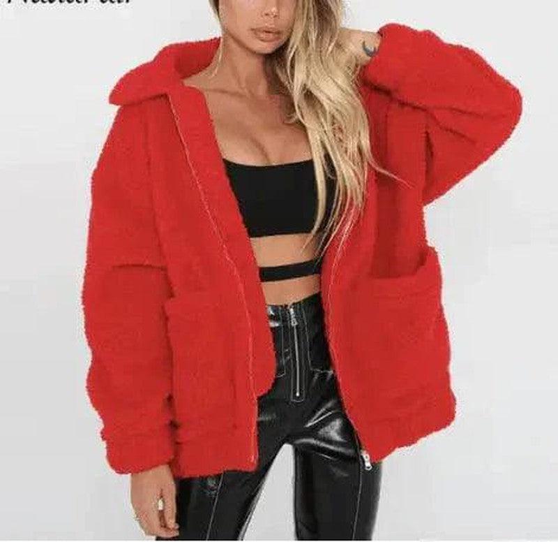 Cheky - shearling coat jacket women autumn winter warm thick plush