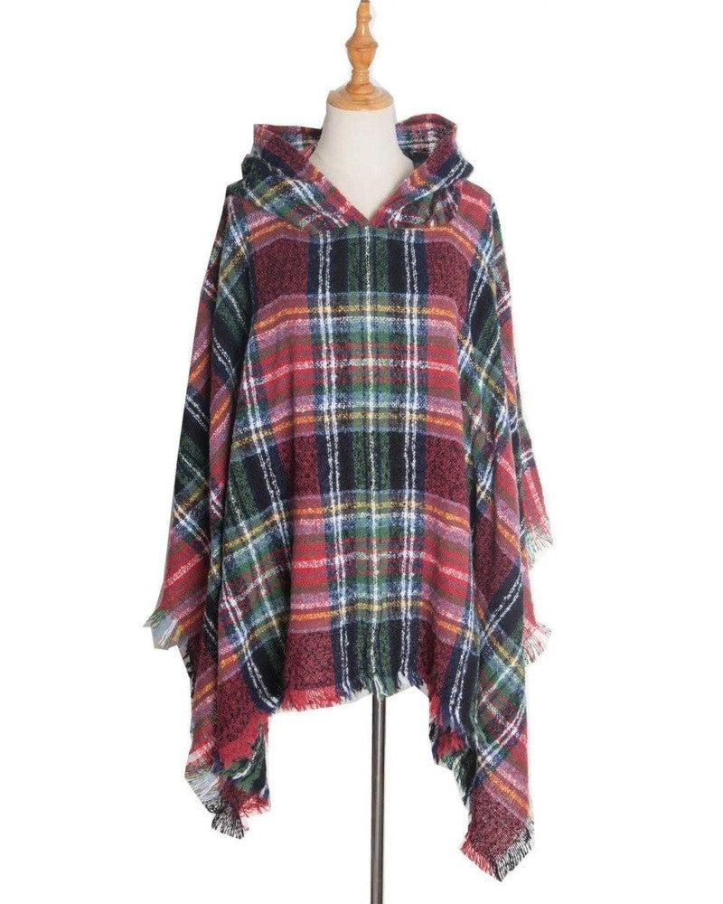 Cheky - Spring Autumn And Winter Plaid Ribbon Cap Cape And Shawl