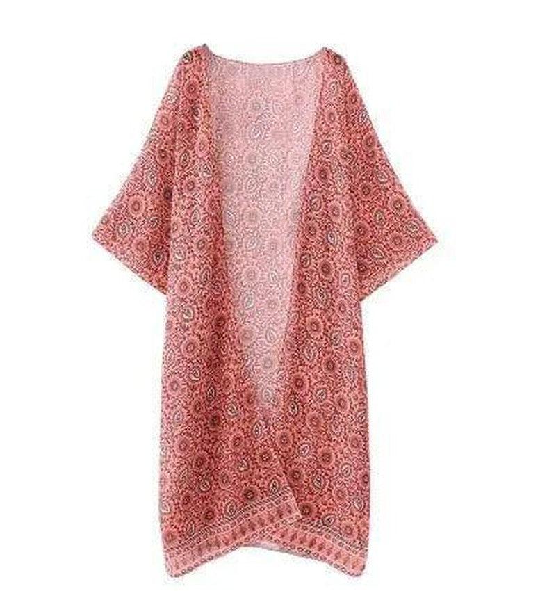 Cheky - Women Beach Long Cardigans Kimono Cover Boho Chiffon Shawl