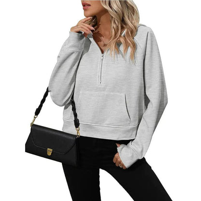 Cheky - Women's Half Zip Pullover Hooded Sweatshirt Fleece Short Chic Sweatshirt