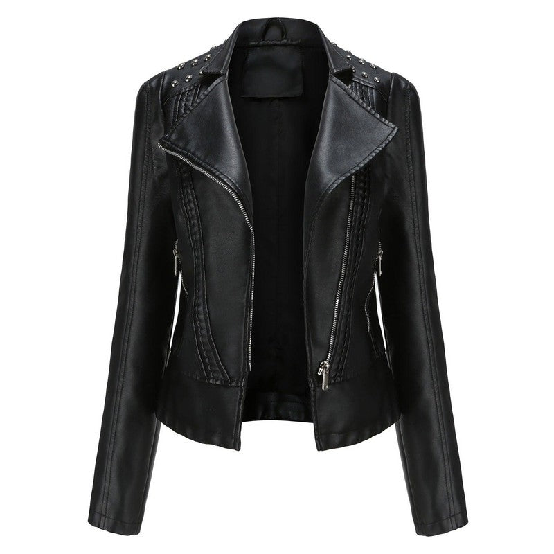 Cheky - Women's Leather Jacket Slim Thin Small Coat