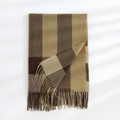 Cheky - Women's Thickened Warm Cashmere Like Check Printed Scarf