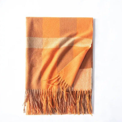 Cheky - Women's Thickened Warm Cashmere Like Check Printed Scarf