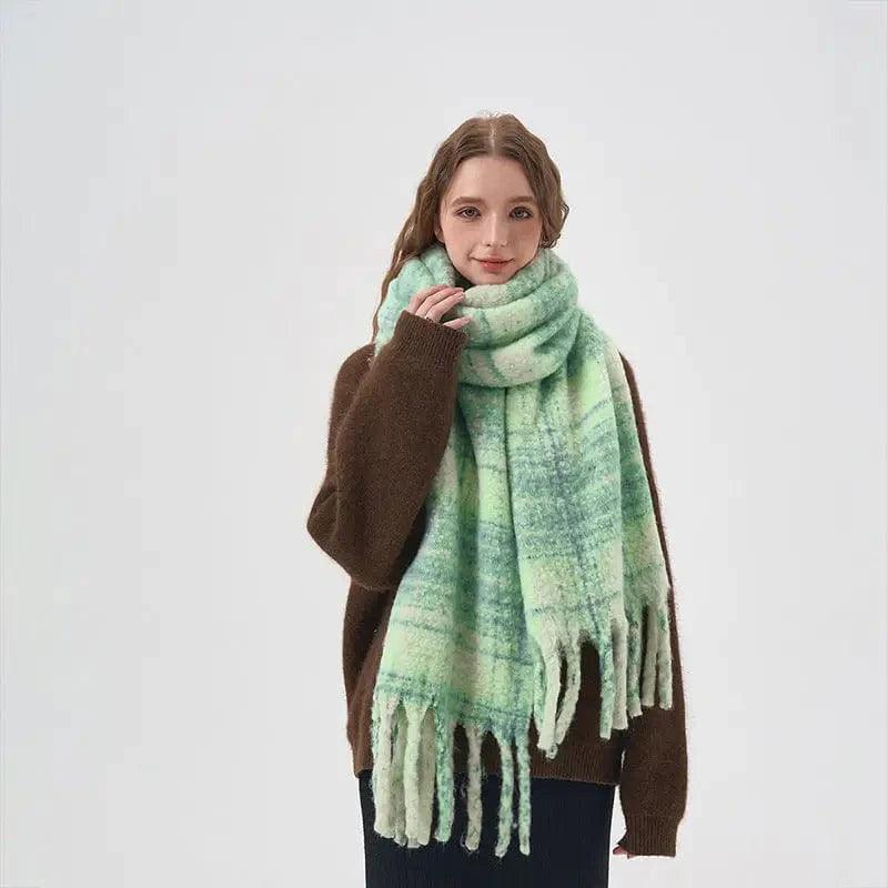 Cheky - Women's White And Green Plaid Scarf